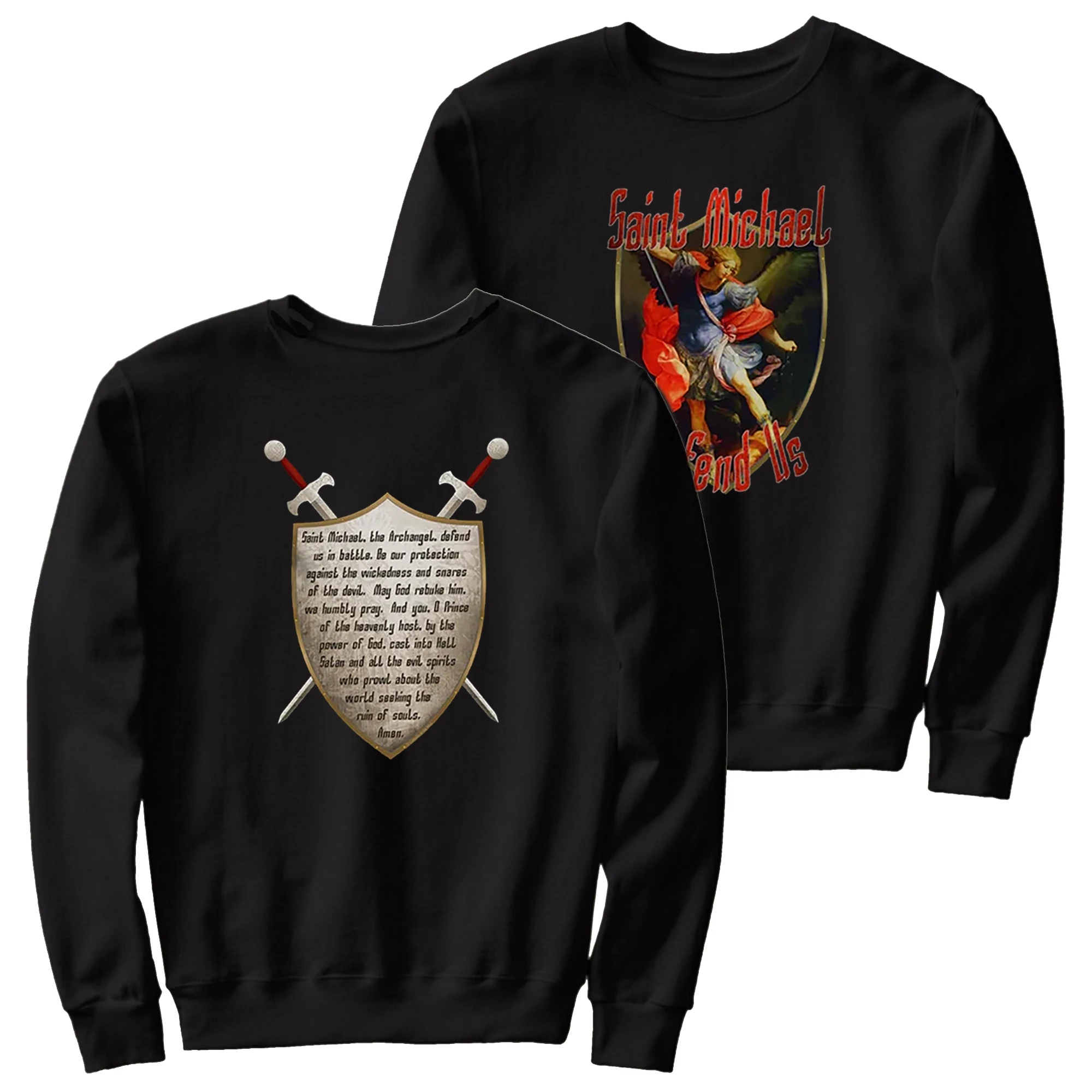 Archangel St Michael Defend Us in Battle Prayer Shield Pullover Hoodie 100% Cotton Comfortable Casual Mens Sweatshirt Streetwear