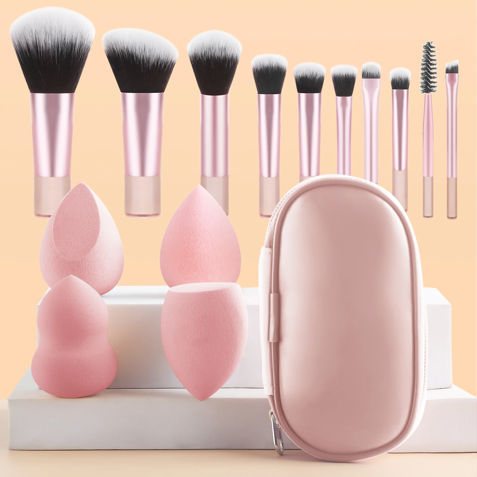 Makeup Brush Sets, 15pcs Plastic Multiple shapes Beauty Egg&Storage bag Multifunctional Cosmetic Brush For Making Up Supply