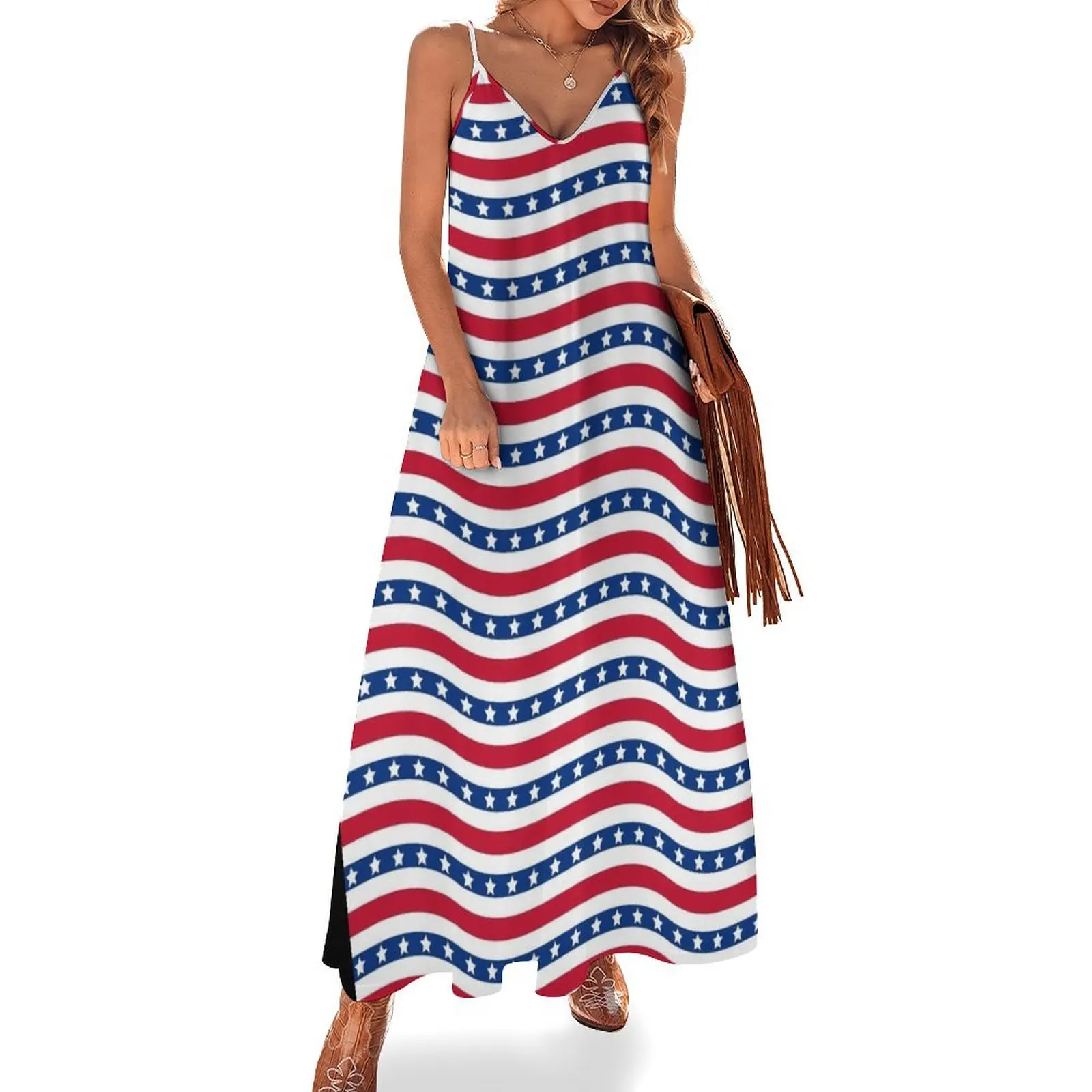 

Patriotic Pattern United States Of America USA Sleeveless Long Dress long sleeve dresses luxury dress Dress