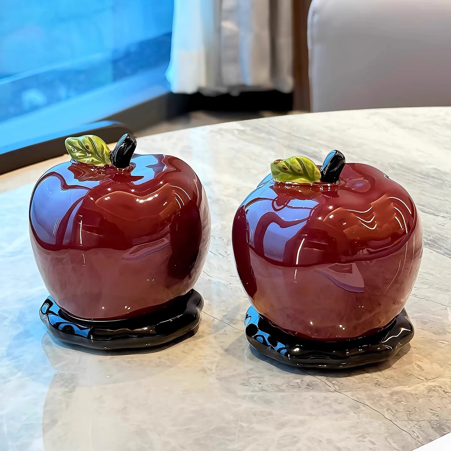 GREENSIDE Storage Box - Toothpick Holder - Home Creative Apple-shaped Ceramic Storage with Lid - Toothpick Box