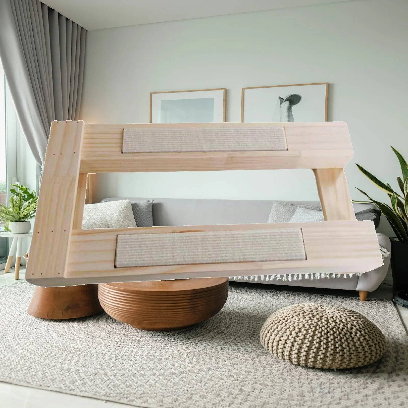 Cat Scratching Post with Sisal Rope Wooden Frame for Indoor Cats Mating Support and Scratching Board Play Structure for Cats