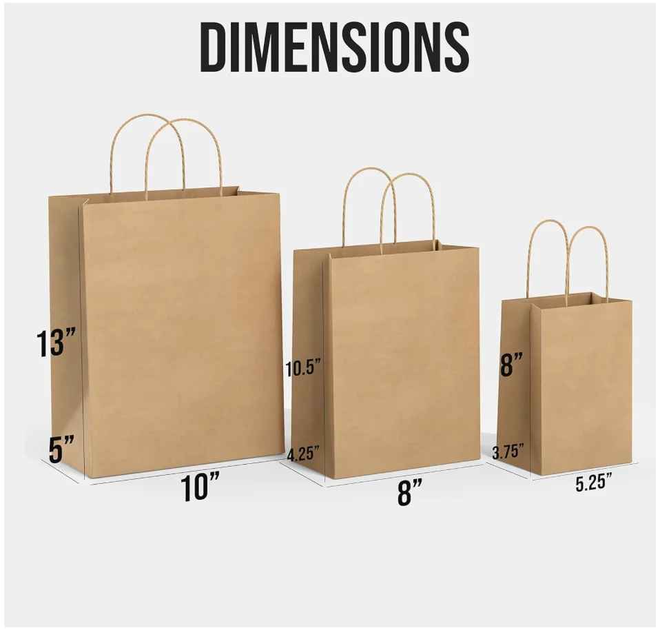 20pcs Brown Paper Bags with Handles 100% Recyclable Kraft Paper | Ideal for Gifts, Shopping, Boutique, Packaging,