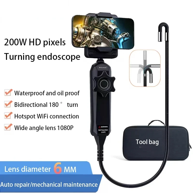 6MM 2MP1080P 360 Degree Steering Two Way Articulate  WIFI Endoscope  CMOS Borescope  Inspection Otoscope Digital Microscope