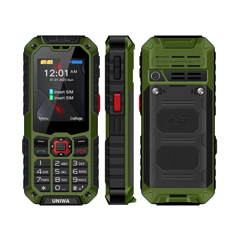 UNIWA S9 4G Feature Phone 2.4 Inch IP68 Waterproof SOS button 3W Big Loudspeaker LED Light 3000mAh Rugged Cell Phones Low Price