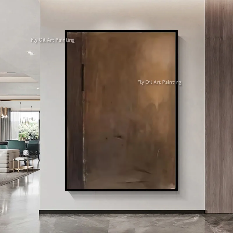 Handpainted Brown Canvas Thick Wall Art New Original Black And Gray Large Simple Oil Painting Abstract Canvas Art Decor As Gift