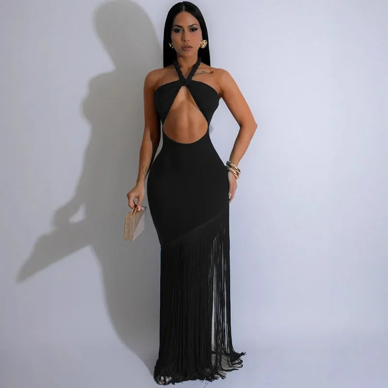 Sexy licou dos nu moulante robe Maxi femmes anniversaire soirée soirée bal évider gland célébrité formelle longues robes