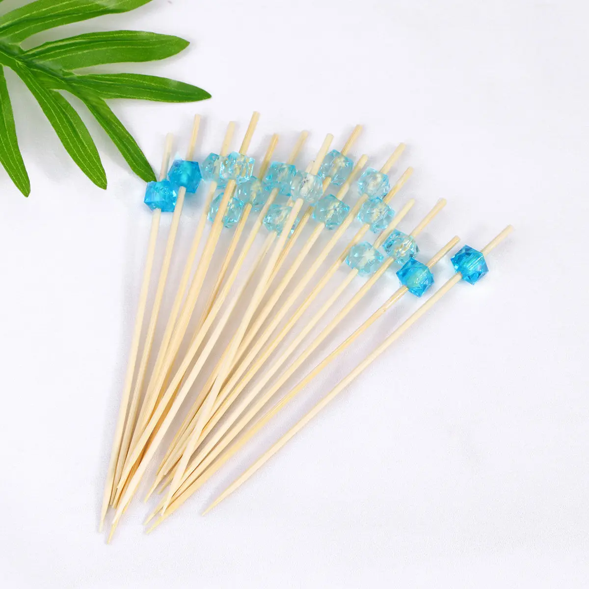 1Pack Bamboo Fruit Toothpicks Colorful Beads Disposable Cocktail Picks Food Sticks Fruit Sticks for Party Decoration