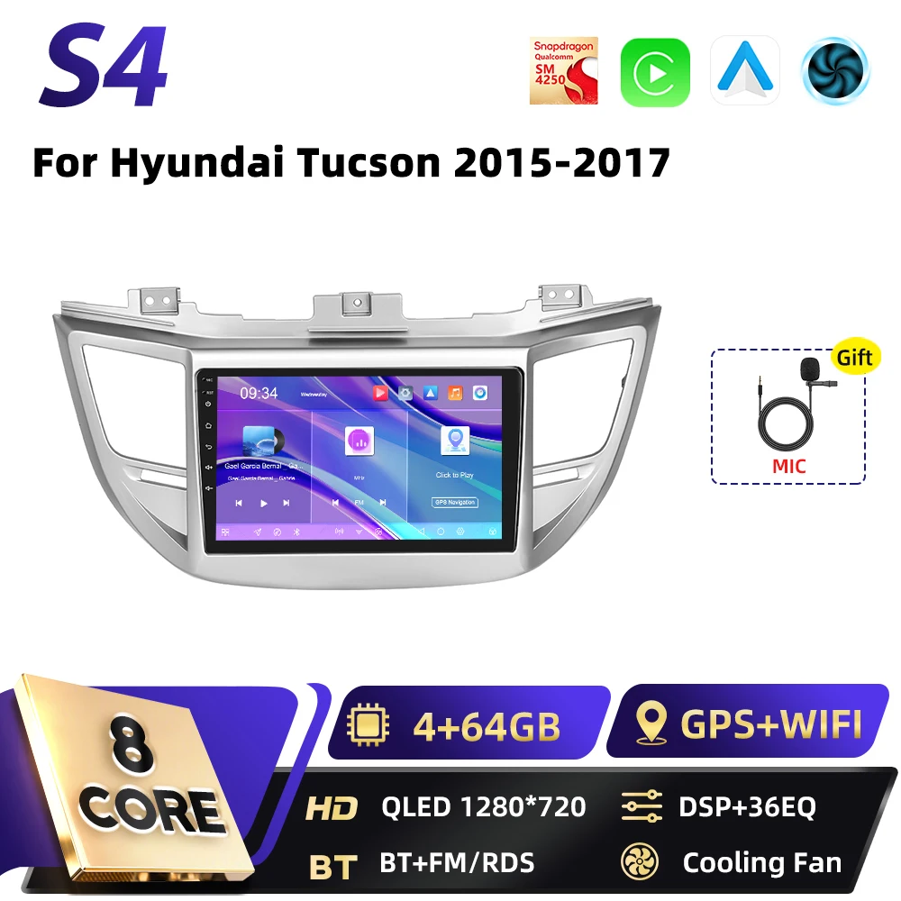 Podofo Qualcomm 8Core CarPlay Android Auto Auto Intelligente Systemen Voor Hyundai Tucson 2015-2017 GPS DSP FM RDS 2din Autoradio