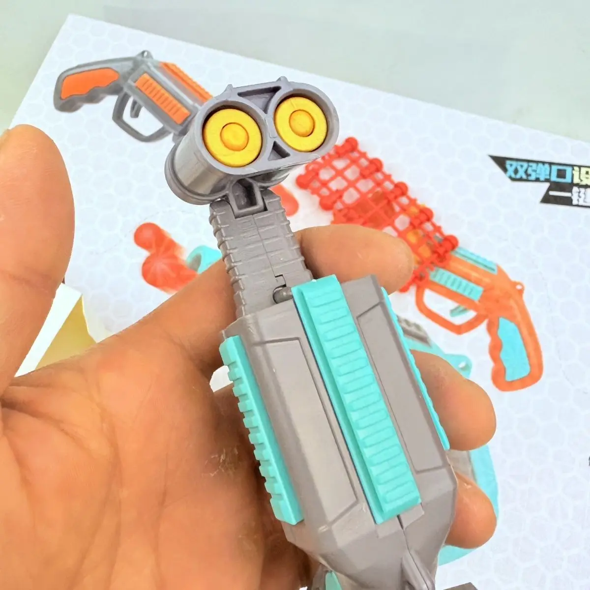 Mini fucile a doppia canna conchiglia che lancia pistola in mattoni Nuova pistola giocattolo per bambini con fucile a doppia canna