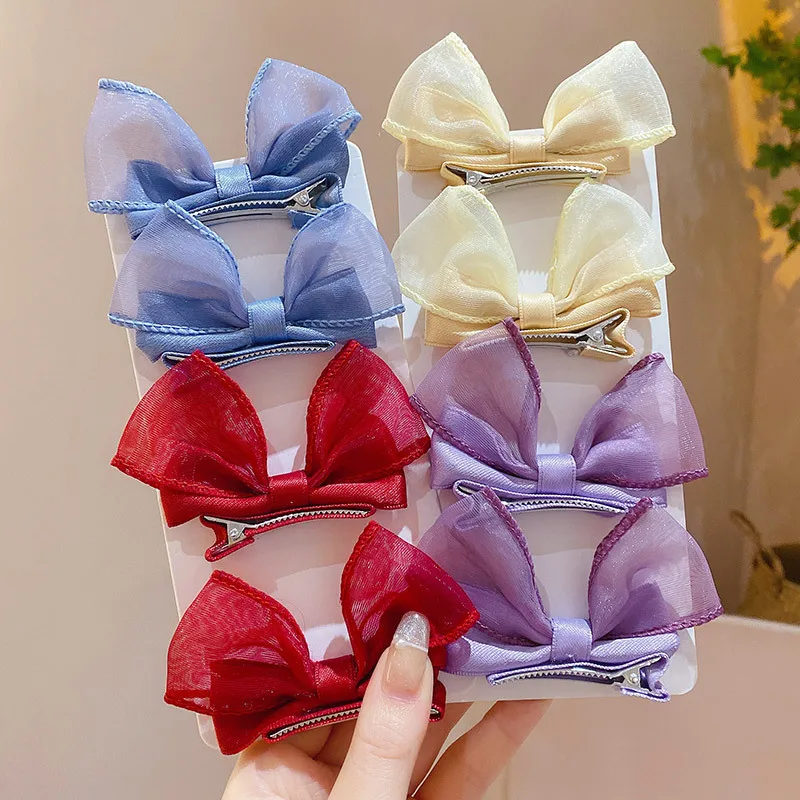 Fashion Children Organza Bowknot Hairpin Sweet Princess Gauze Ribbon Bow Hair Clip Handmade Solid Color Bobby Pin Hair Barrette