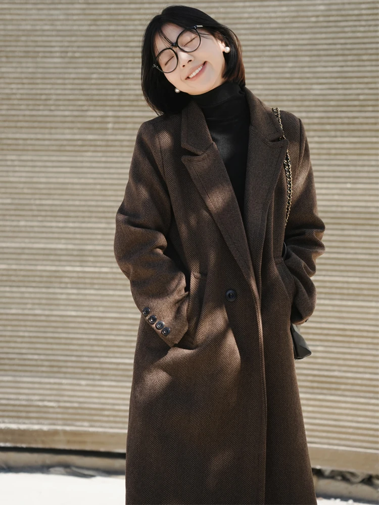 

Ximoo Woolen Coat Women's 2024 New Autumn Winter High-End Small Size Person Cheered Cotton Suit Coat Long Sve