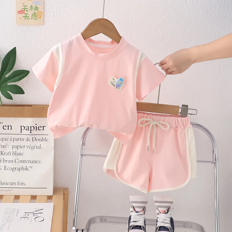 

Kids Boutique Clothing 25025 Summer Baby Girl Clothes Korean Fashion 3D Rabbit Short Sleeve T-shirts and Shorts Set Girls Outfit