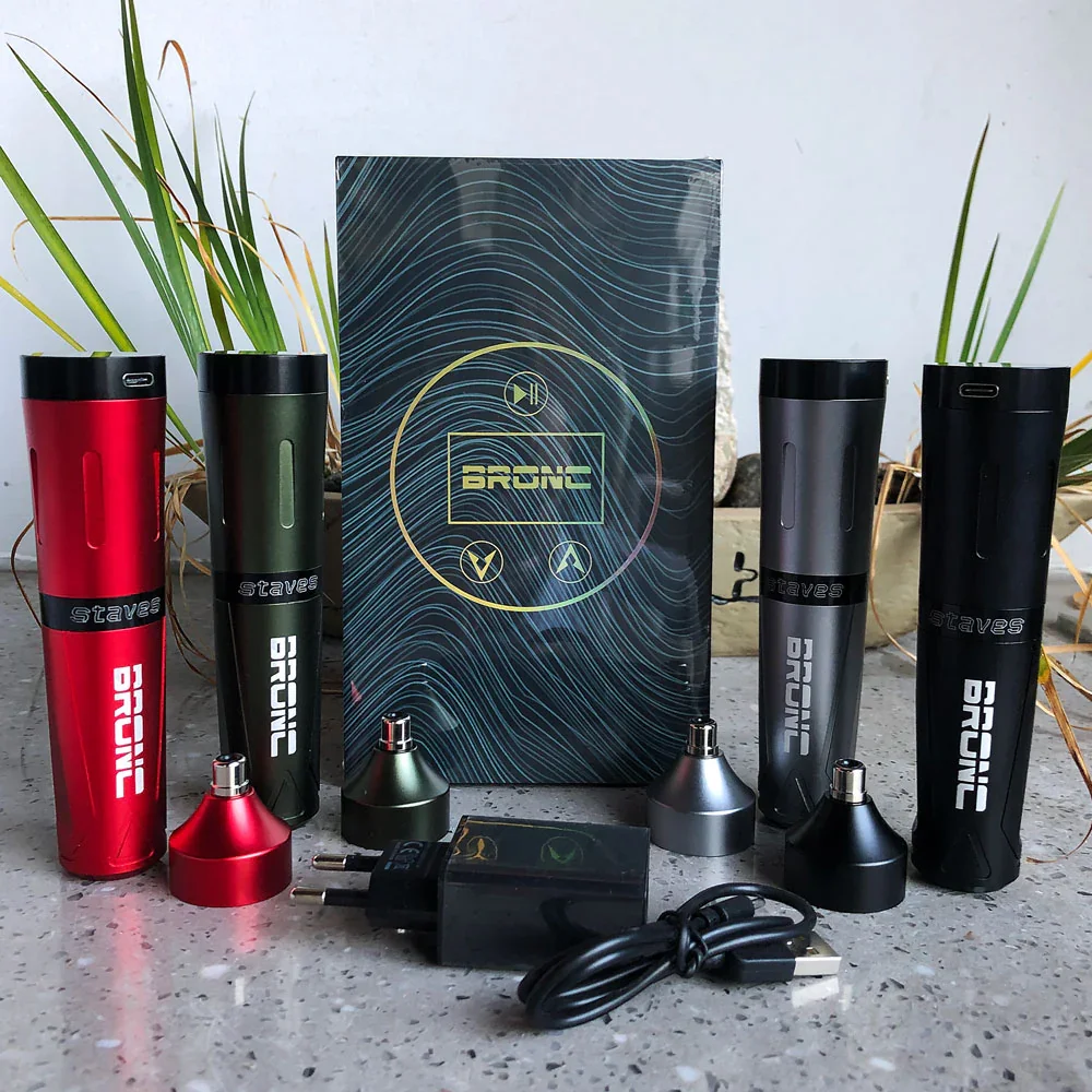 

Беспроводная ручка для татуировки Bronc STAVES, профессиональное оборудование для тату-пулемета PMU, бессердечный двигатель, ЖК-экран, аккумулятор 1800 мАч