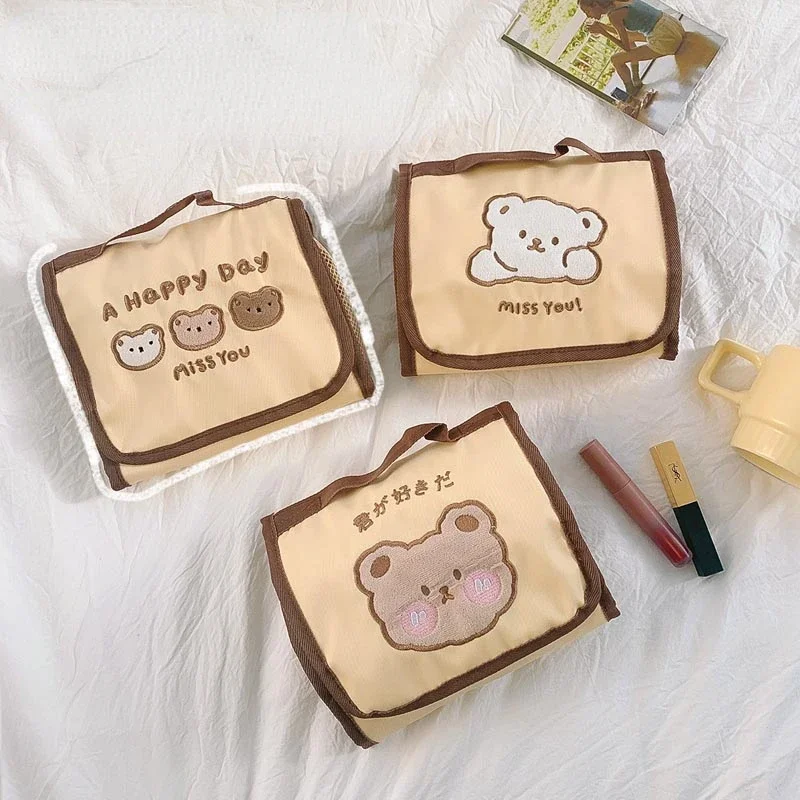Cute Bear Make Up Bag Women Makeup bags Hanging Toiletries Organizer Travel Jewelry Fold Cosmetic Brushes Wash Kits Case Pouch