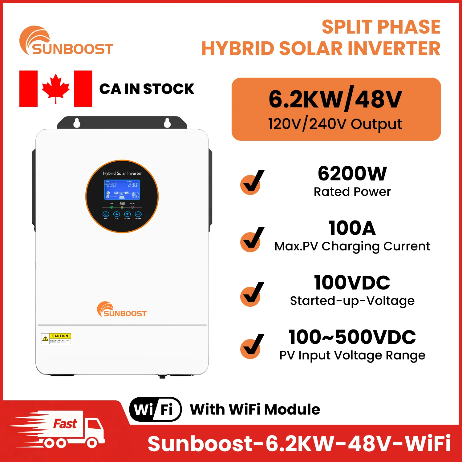 Onduleur hybride Sunboost 6,2 kW — 48 V, 120 et 240 V
