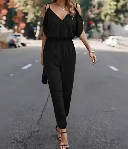 Women Fashion Long Jumpsuits Spring New Camisole Off Shoulder Casual Pants & Loose Waist Jumpsuit for Women's Clothing