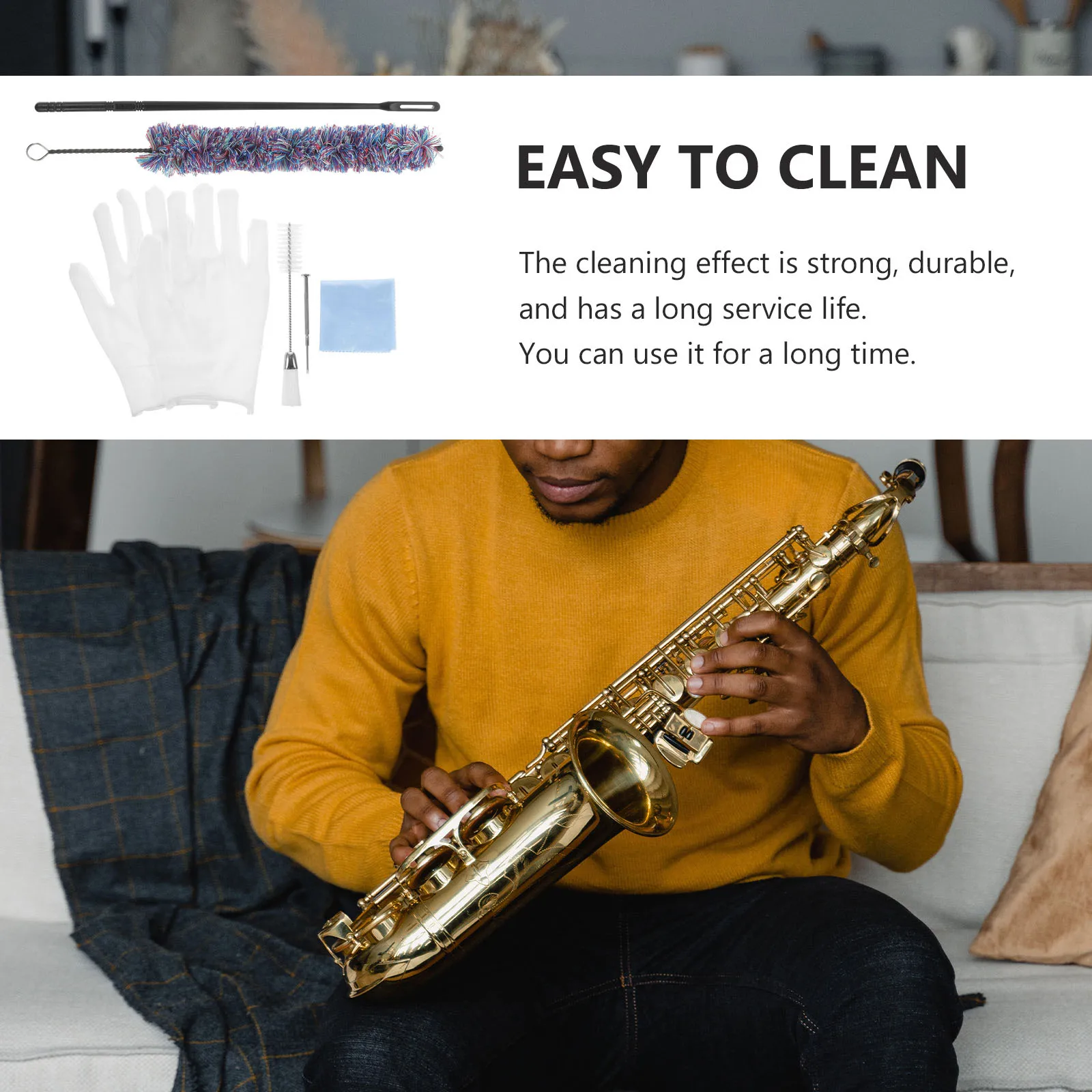 

Saxophone Cleaning Cloth Brush 2pcs Plastic Metal Cotton Supplies Wipe Dust Stains Oil Fingerprints Water