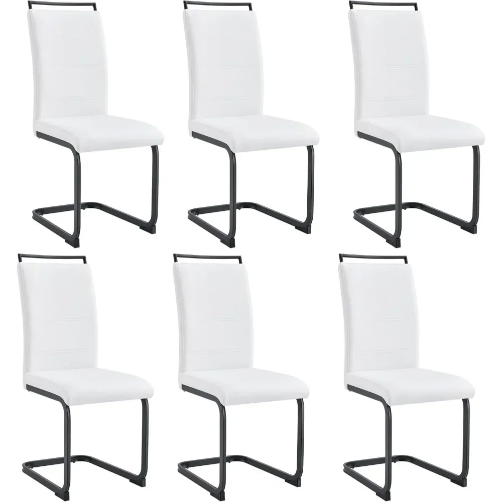 Dining Chairs Set of 6, PU Faux Leather High Back Upholstered Dining Room Side Chair with Horizontal Stripe Backrest Design