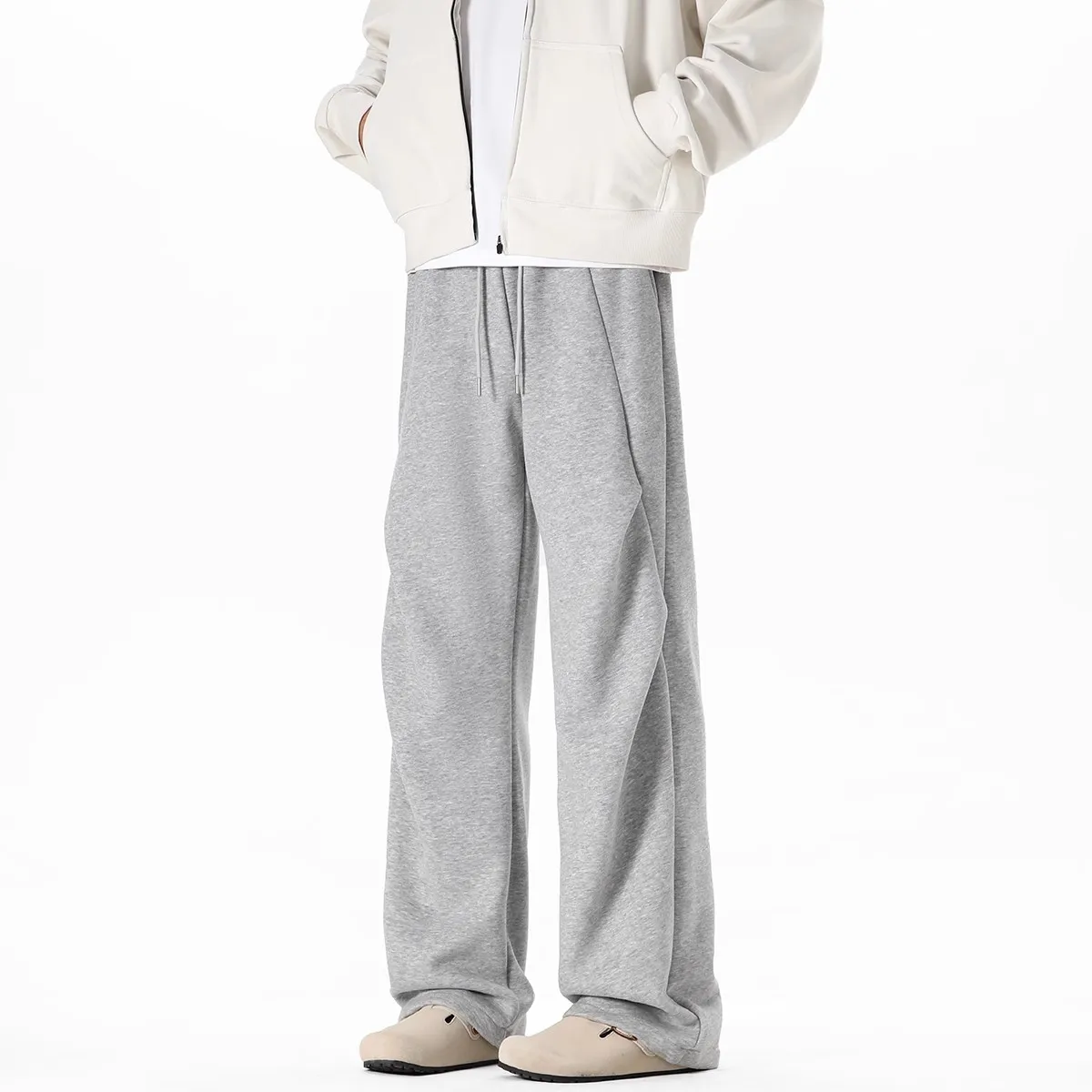 

ey Casual Men's Pants Autumn Winter American Trendy Brand Heavy Drape Loose Straight Casual Trousers Folded Design