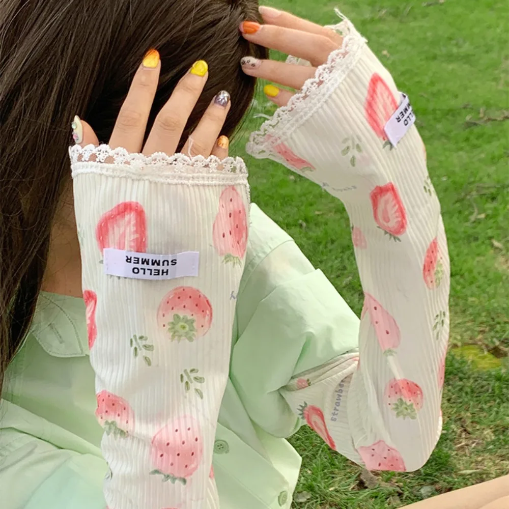 Oranje Fruit Cooling Arm Sleeves Vlinder Perzik Aardbei Zon Beschermende Mouwen Kant Kaveloen Watermeloen Arm Covers Dames