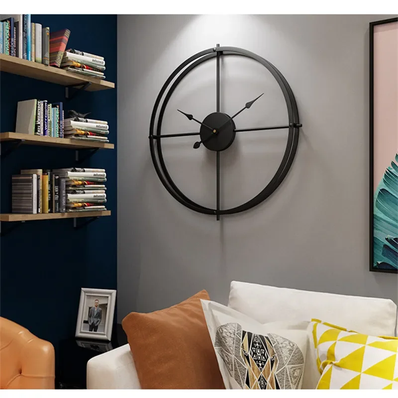 Large Retro Wall Clock Double-walled Square Tube Iron Home Clocks Simple Design Living Room Office Art Wall Decor Hanging Watch