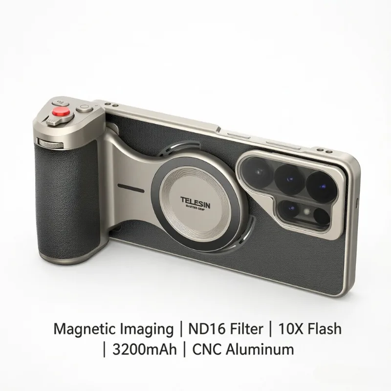 TELESIN Master Grip for S26 Ultra, Magnetic Case, ND16 Filter, 10X Flash, 3200mAh, Mech Shutter Zoom, CNC Aluminum