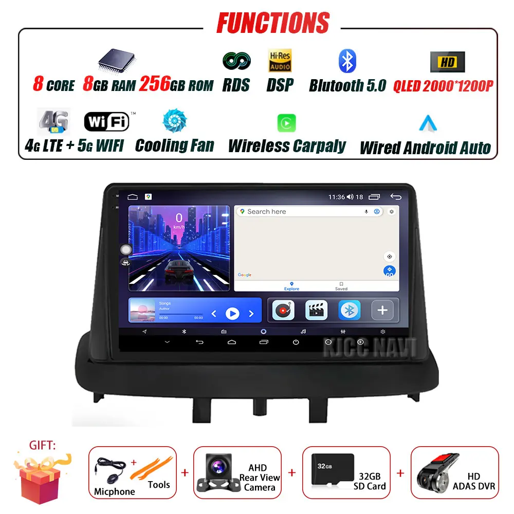 Android 16 voor Renault Megane 3 Fluence Samsung SM3 2008 - 2017 Multimedia Speler DSP CarPlay GPS Autoradio