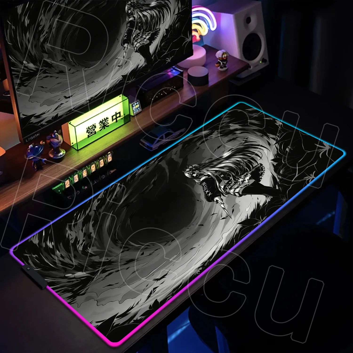 

Коврик для мыши RGB XXL HD с принтом, аниме, темная тематика, для геймеров, 1000x500 мм, коврик для мыши, для ноутбука, компьютера, клавиатуры, аксессуары для ПК, светодиодный настольный коврик