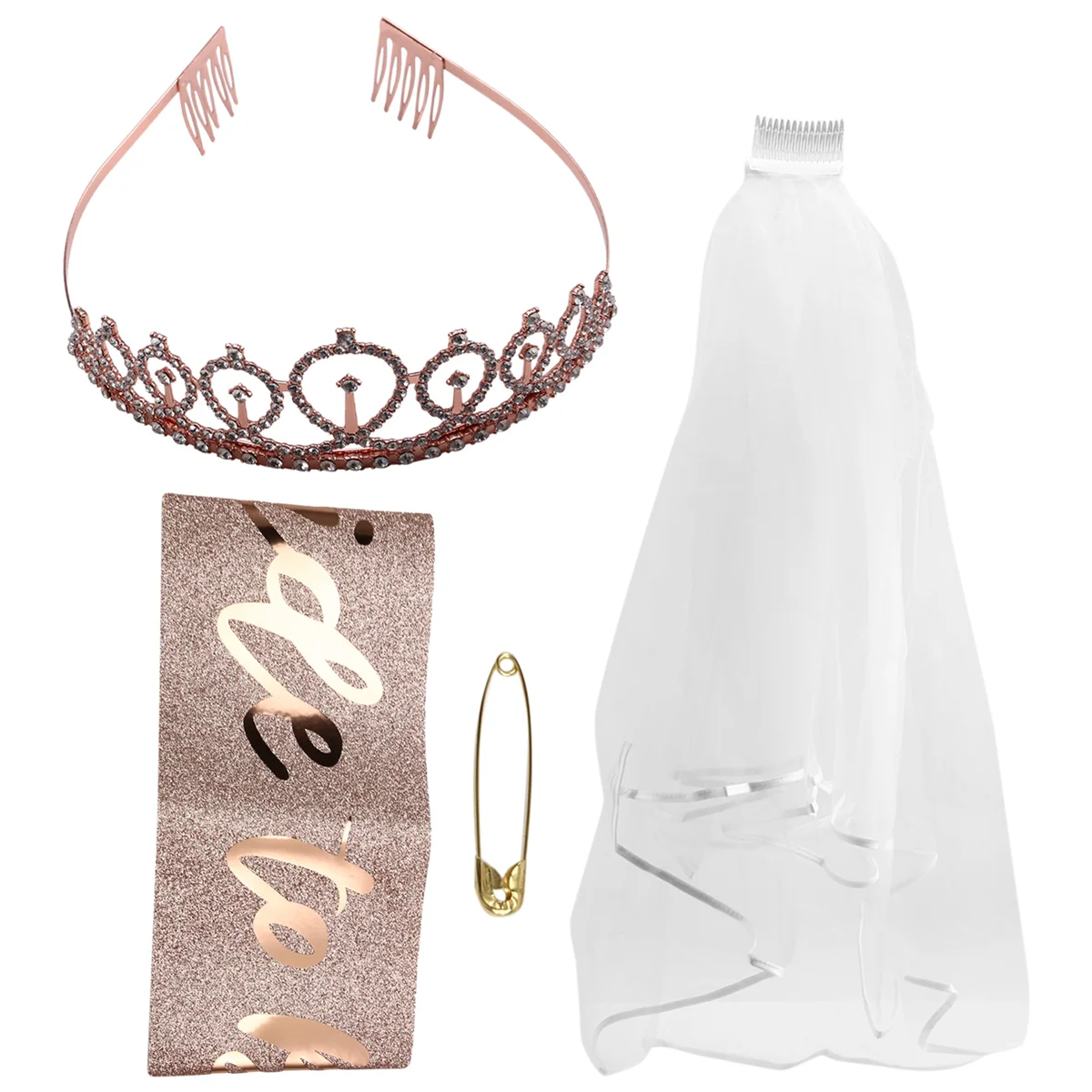 ABQR Украшения для девичника, блестящий комплект из розового золота, принадлежности для свадебного душа, пояс для невесты, вуаль