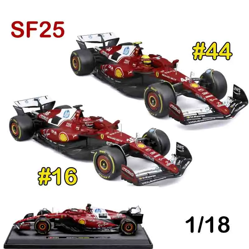 Bburago 1:18 2025 F1 Die‑cast Alloy Model Car Ferrari SF‑25 #44 Lewis Hamilton #16 Charles Leclerc Collectible Gift for F1 Fans