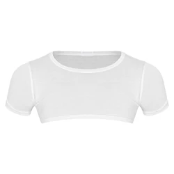 Womens Glossy Crop Tops Mock Neck Sleeveless Sheer See-Through Slim Fit Vest Tops for Swimwear Pool Party Clubwear Nightwear