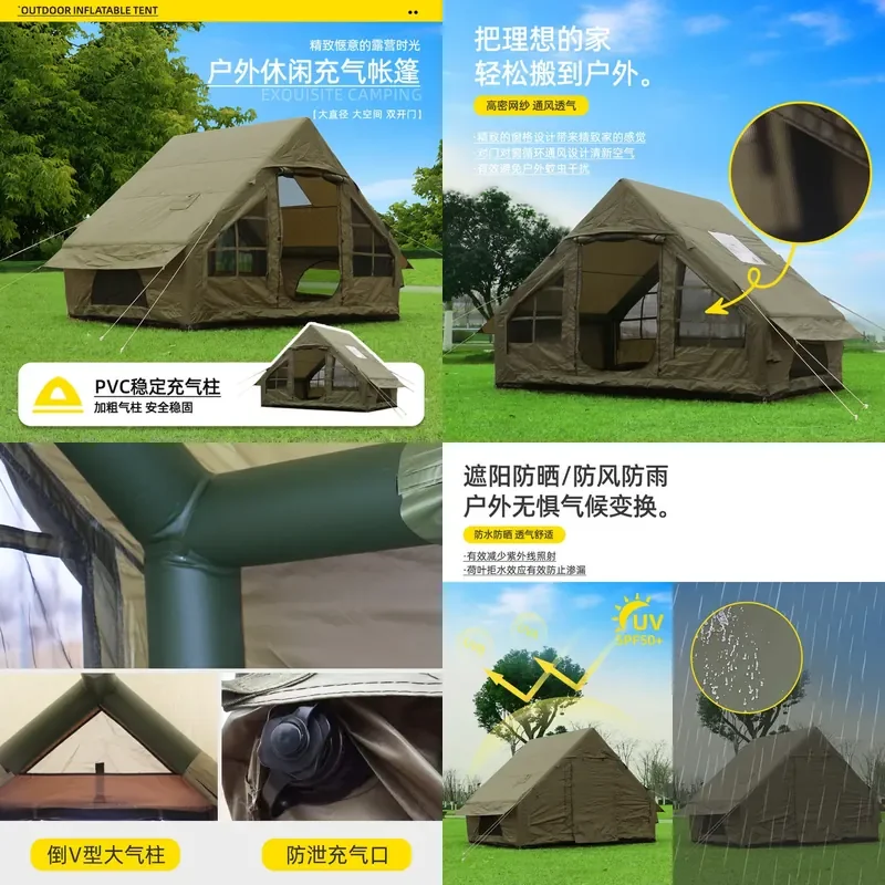 For Outdoor Camping Double Door Inflatable Tent 6.3 Flat Free Quick Opening Sunscreen Waterproof Large Space Family Shelter