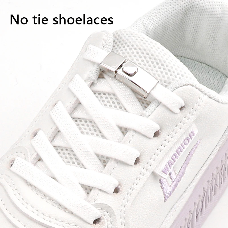 1 Pair Elastic Shoe Laces Metal Press Lock Flat Shoelaces Without Ties Mesh weaving No Tie Shoes Lace For Sneakers Accessories