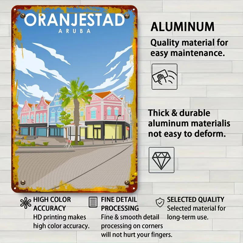 Oranjelad أروبا سيتي سكيب السفر المشارك علامات معدنية النقل المشارك بار مخصص صفيح تسجيل ل جدار الفن الديكور المنزل