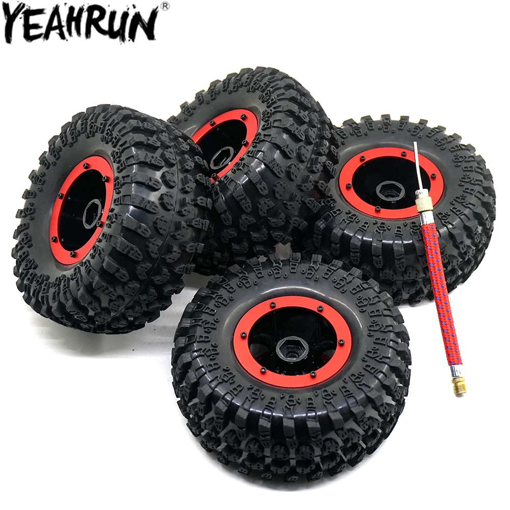 YEAHRUN 4PCS Inflatable 2.2 Inch Beadlock Tires Tyres Air Pneumatic Wheel Hub for 1/10 RC Crawler Truck Axial Wraith SCX10 TRX4