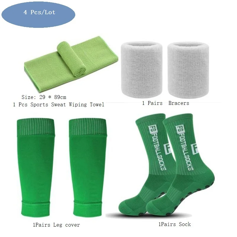 

4Pcs Set Men Soccer Socks Teenagers Sport Grip Socks Soccer Leg Cover Shin Pads Soccer Training Shank Board Football Sock towel