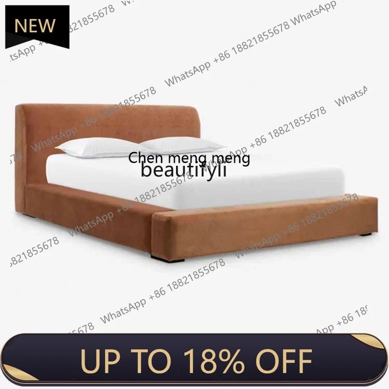 

P178 Fabric Bed Retro Style Double Master Bedroom Marriage Bed New Designer 1.5 Single Bed