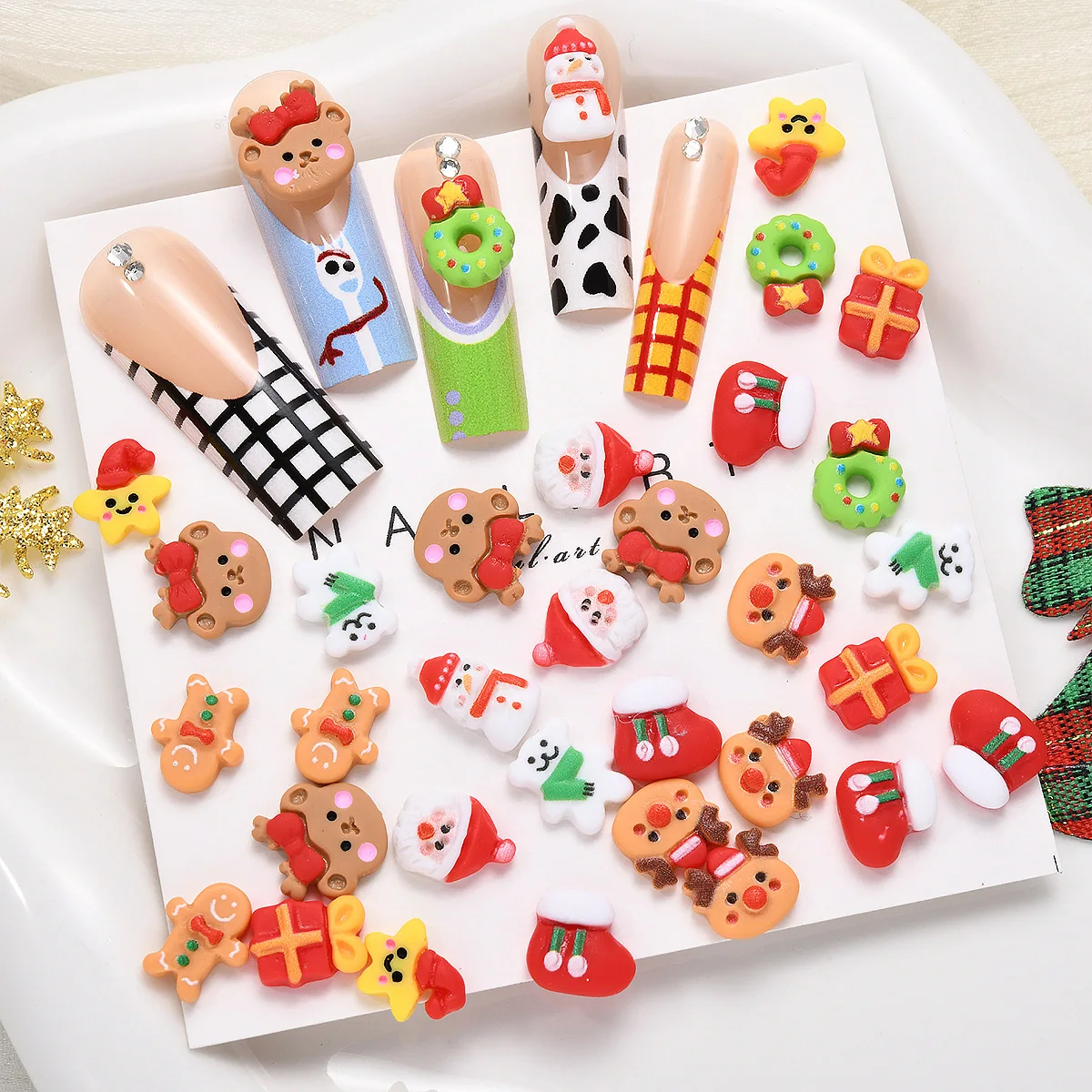 20pcs Christmas Nail Art Decorations Set -3D Resin Santa Claus Snowman Bear Christmas Tree Gift Box Accessories