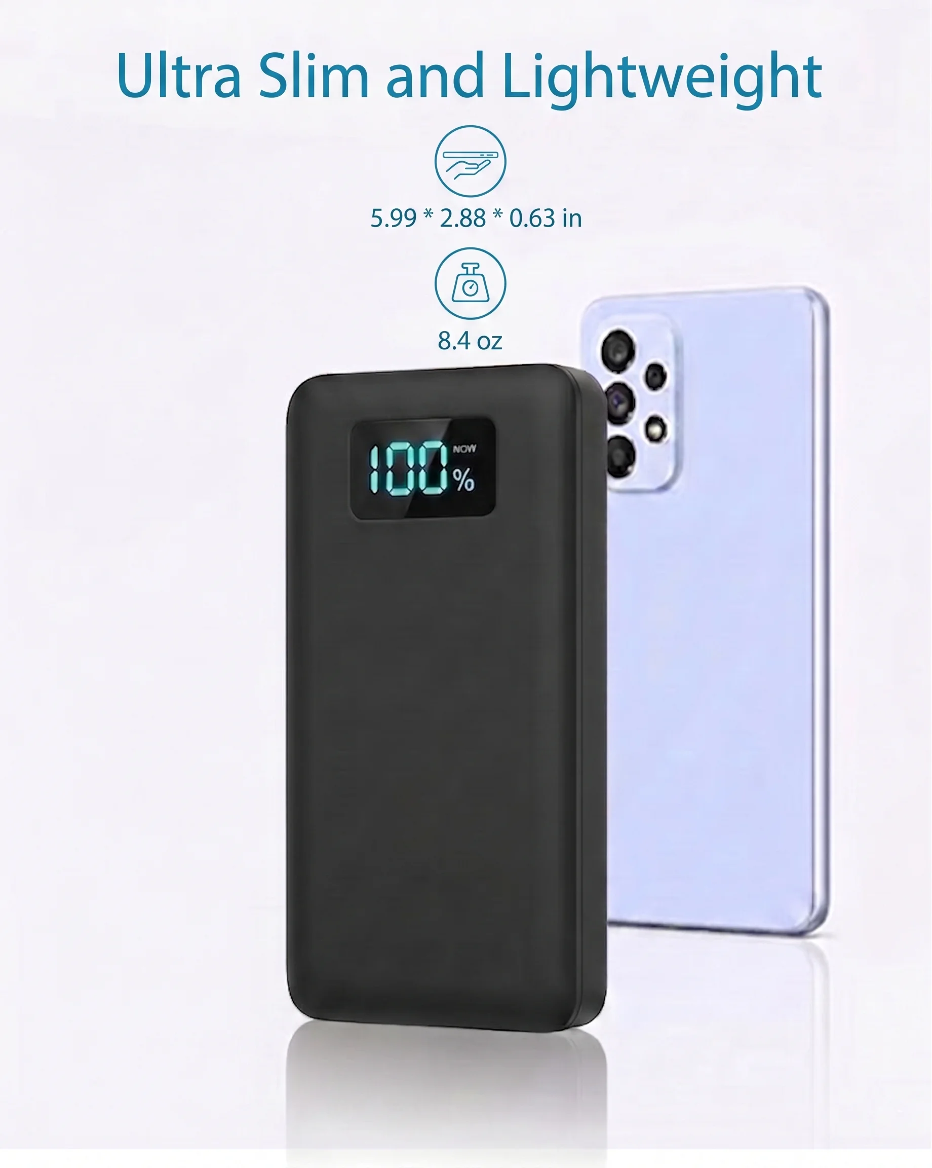 20W PD Fast Charge Powerbank 10000mAh Thin Portable Charger Type C USB C External Battery Backup Power Supply with LED Display for Travel Camping fits iPhone 17 16 15 14 Plus Pro Max Samsung Galaxy S26 S25 Ultra S24 Google Pixel 9 8 Pro - view 4