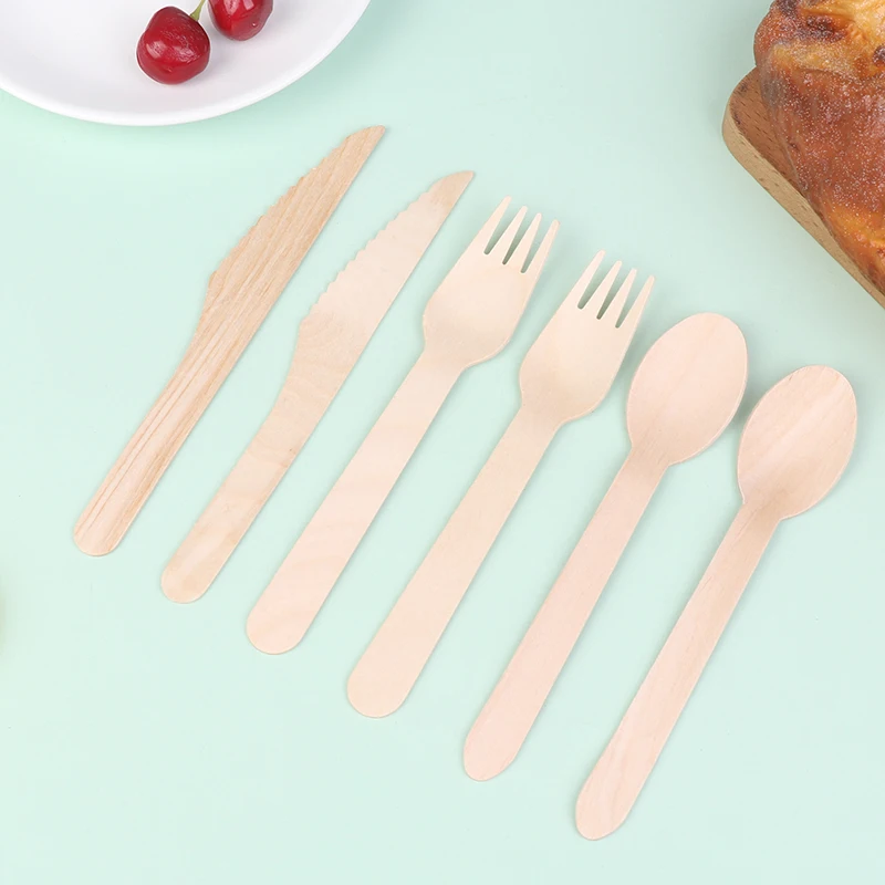 Juego de cubiertos desechables de madera para el hogar, vajilla de decoración para fiesta, postre, cucharas, cuchillos, tenedores, suministros para boda y cumpleaños, 216 piezas