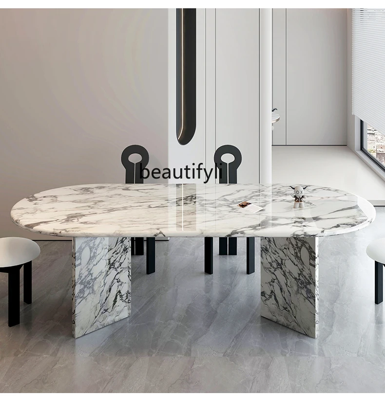 Marble Dining-Table French Oval Light Luxury High-End Cream Style Home Table