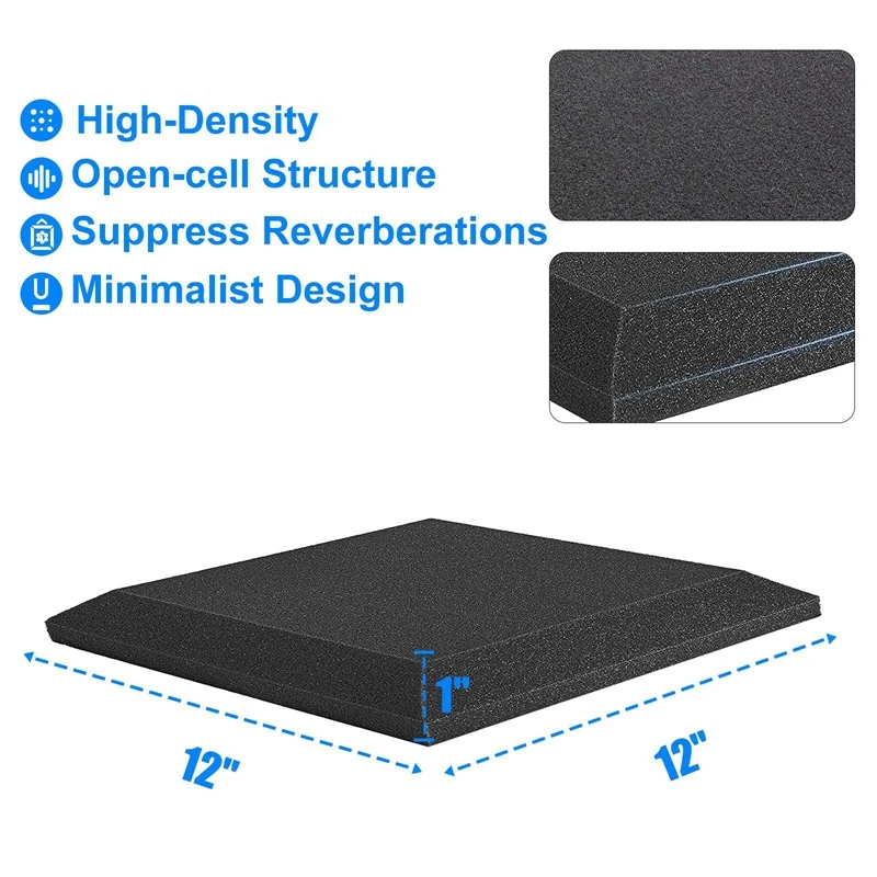 Painéis de espuma à prova de som, autoadesivo, instalação sem barulho, prova estofamento, 1 ", 12", 12 Pack