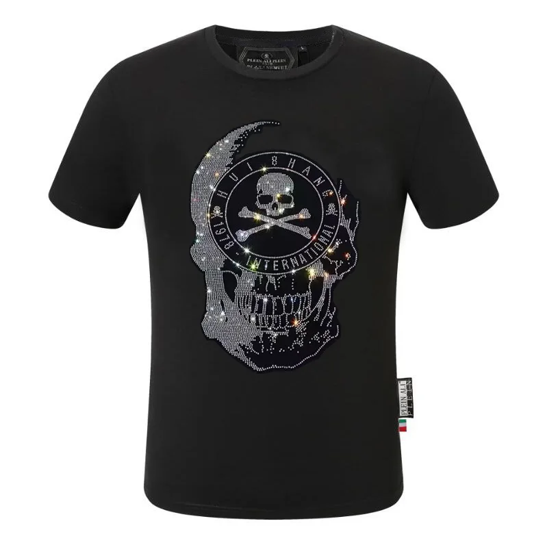 Plein ali brand Top Rhinestones Fashion Round Neck Top Male Top Tee Personality