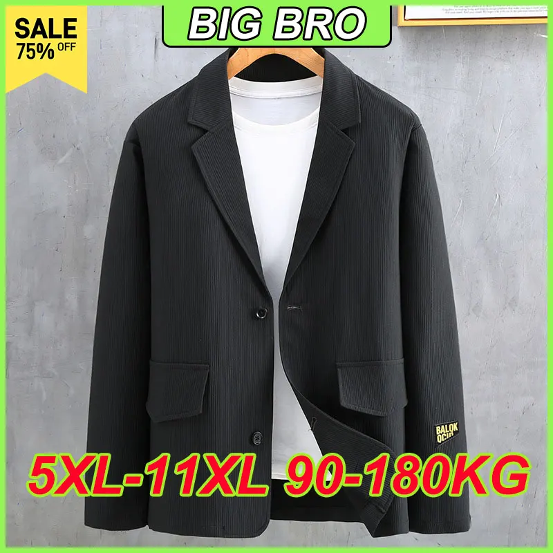 

5XL-11XL Мужской пиджак больших размеров, повседневное пальто с тонким воротником с лацканами и длинными рукавами, однобортный черный пиджак, мужская одежда, 180 кг