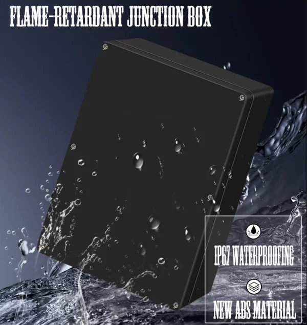 Black Flame-Retardant Outdoor Waterproof Junction Box, Made of ABS Material, With IP67 Water Resistance Rating