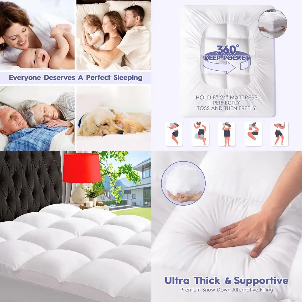 

Extra Thick Pillowtop Mattress Topper for Back Pain, Plush Cover with Deep Pocket, White