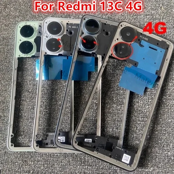Redmi13C 4G For Xiaomi Redmi 13C 4G Middle Frame Plate Housing Board LCD Support Bezel Replace Repair Parts + Side Key