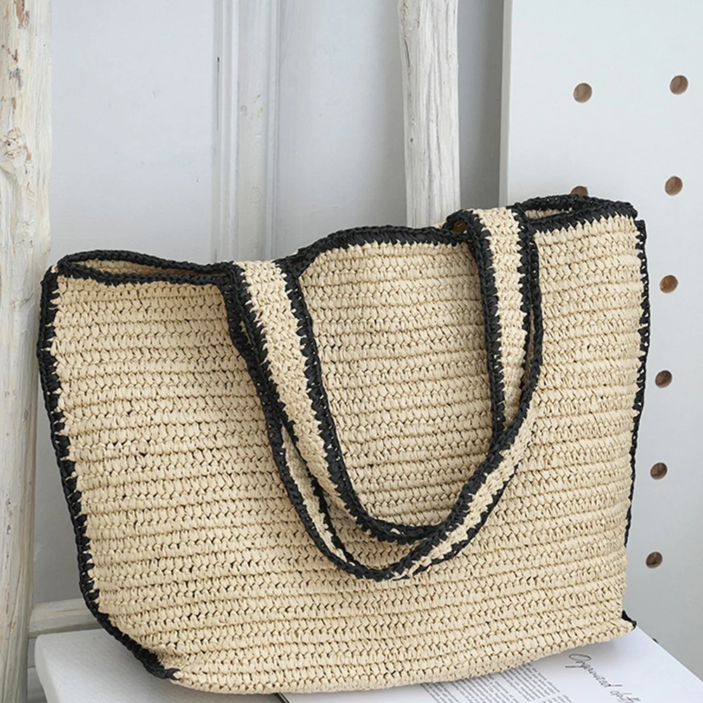 

Плетеные пляжные сумки большой емкости для женщин, богемная вязаная соломенная сумка, летняя дорожная сумка на плечо, сумка-шоппер ручной работы