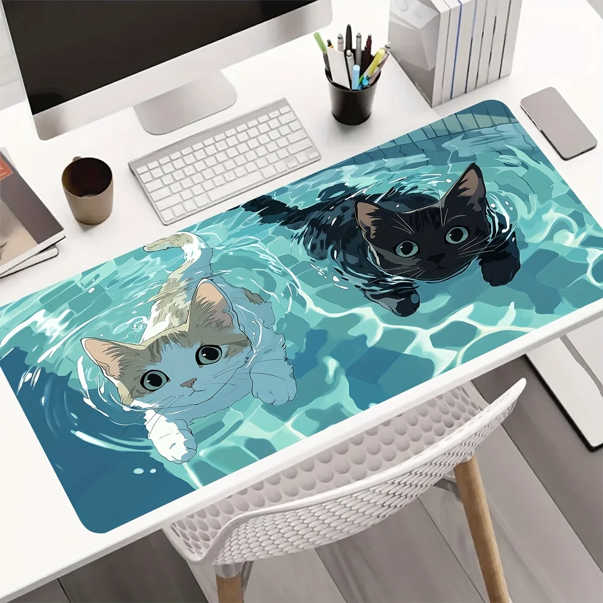 

Two Swimming Cat Design Mouse Pad Large Rubber Anti-slip PC Desk Accessories Mousepad for Office & Gamer Keyboard Mats Decor Mat