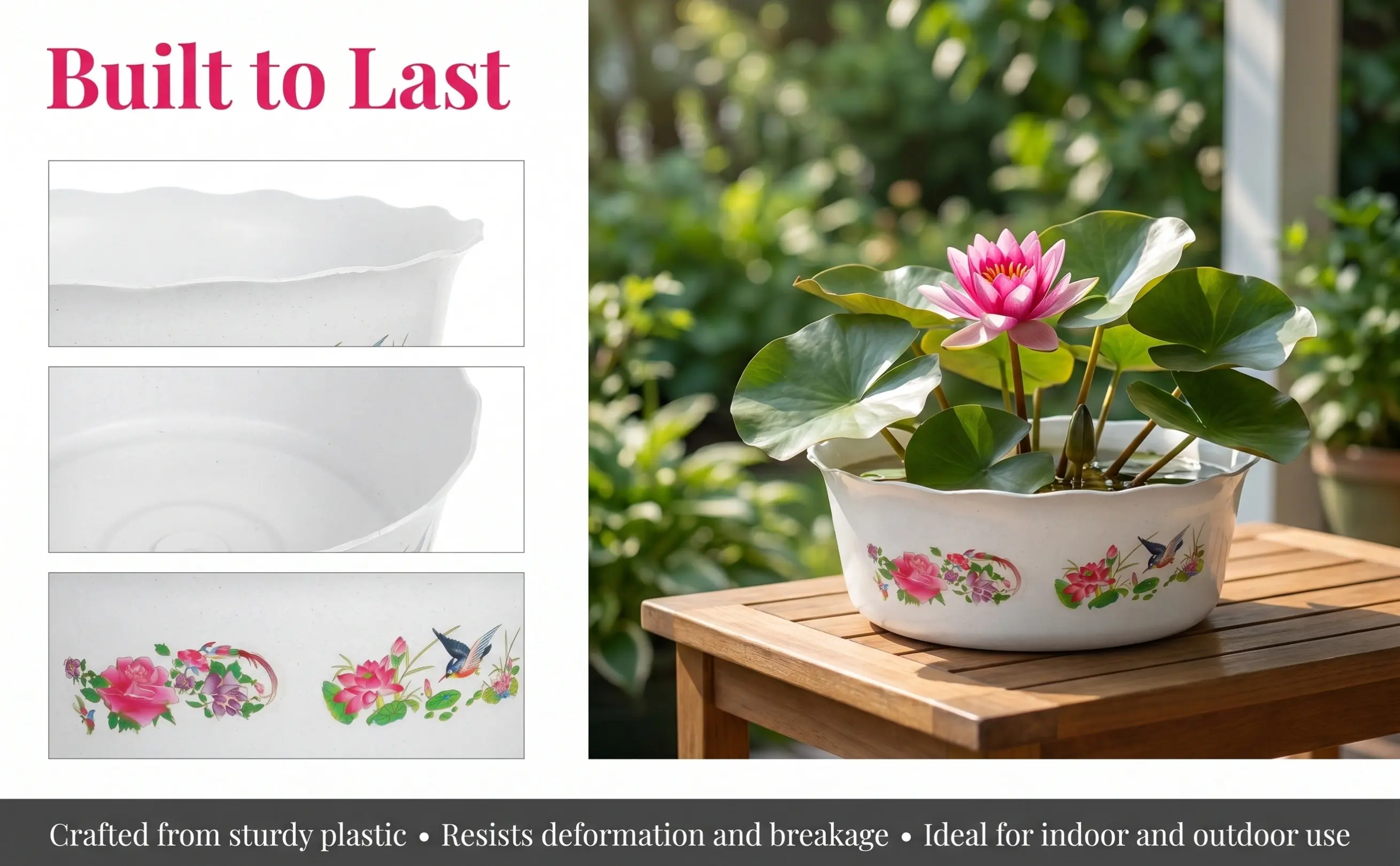 3Pcs Plastic Hydroponic Planter Large Deep Water Storage Basin for Daffodil Lotus Water Lily Plants Home Office Balcony Decor